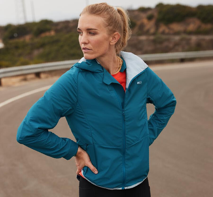 Hoka One One Jackets Womens Blue - Hybrid Run - 64210NOLS